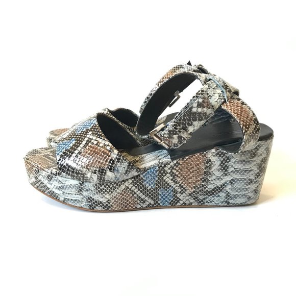 Rachel Comey Juno Wedge Sandals Womens 10 Blue Black Snake Skin Platform Shoes - Picture 9 of 12